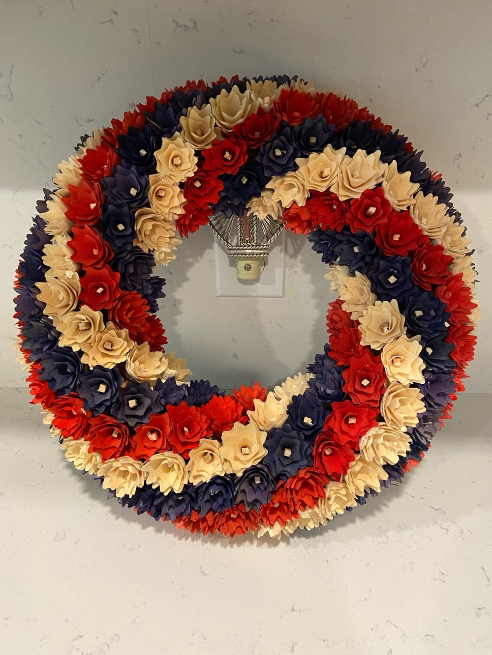 Patriotic Red Navy Blue Cream Floral Wreath - Home Holiday Decor